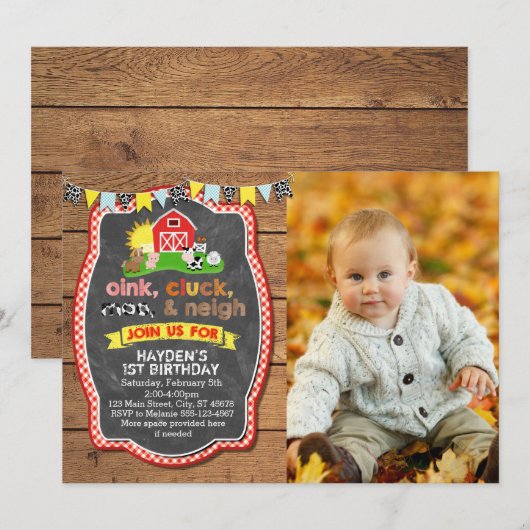 Invitation d'anniversaire de ferme (Devant / Derrière)