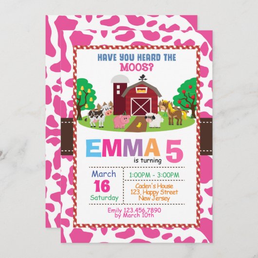 Invitation d'anniversaire de ferme (Devant / Derrière)