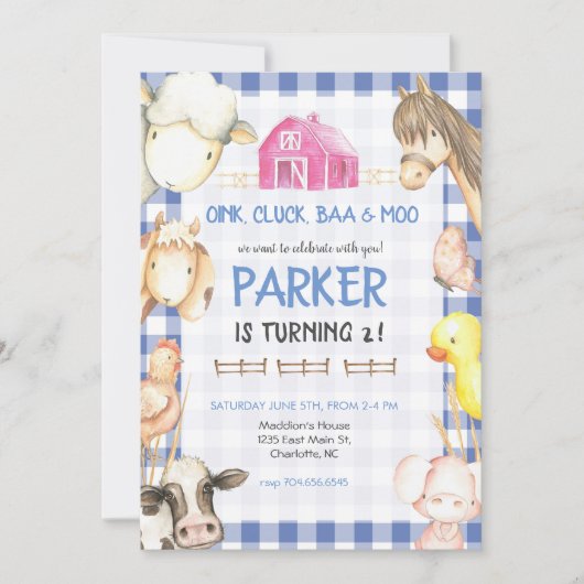 Invitation d'anniversaire de ferme (Devant)
