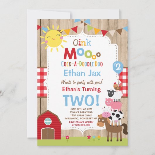 Invitation d'anniversaire de ferme Barnyard fête d (Devant)