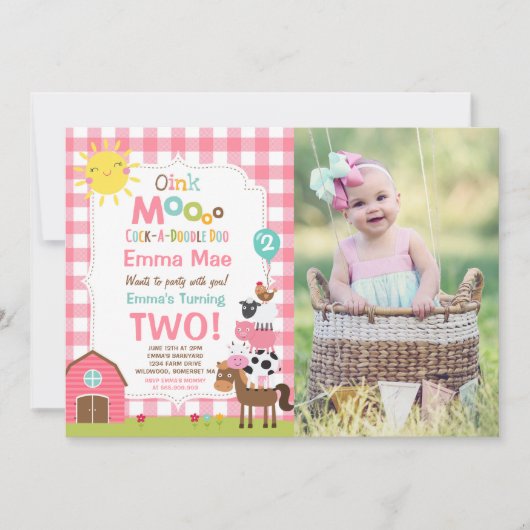 Invitation d'anniversaire de ferme Barnyard fête d (Devant)