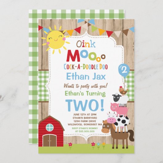 Invitation d'anniversaire de ferme Barnyard fête d (Devant / Derrière)