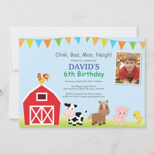 Invitation d'anniversaire de ferme Barnyard Party (Devant)