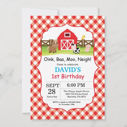 Invitation d'anniversaire de ferme Barnyard Party (Devant)