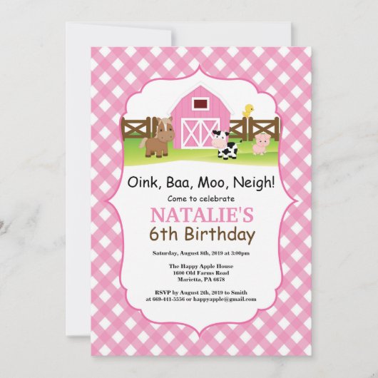 Invitation d'anniversaire de ferme Barnyard Party (Devant)