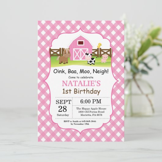 Invitation d'anniversaire de ferme Barnyard Party (Debout devant)