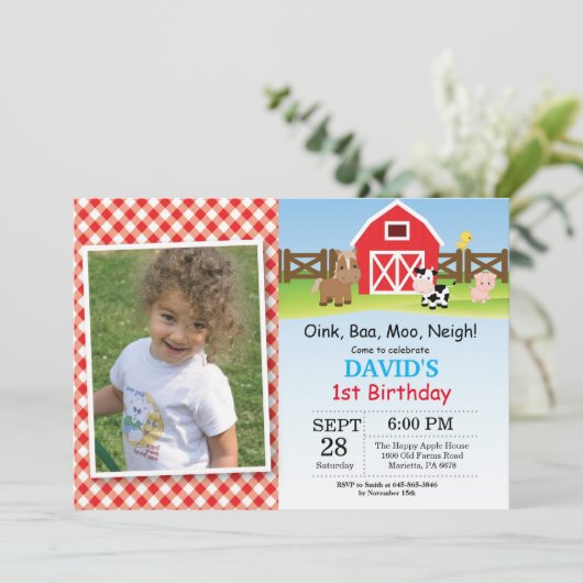 Invitation d'anniversaire de ferme Barnyard Party (Debout devant)