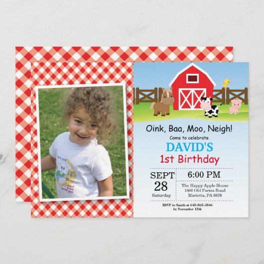 Invitation d'anniversaire de ferme Barnyard Party (Devant / Derrière)