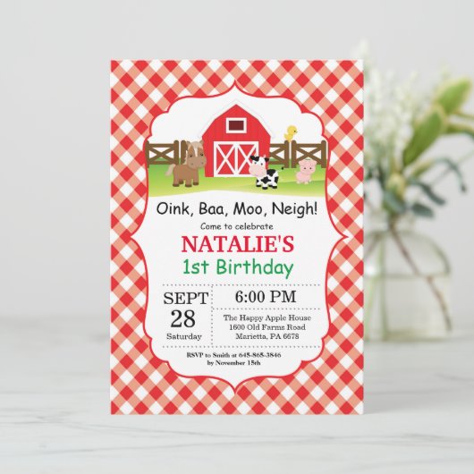 Invitation d'anniversaire de ferme Barnyard Party (Debout devant)