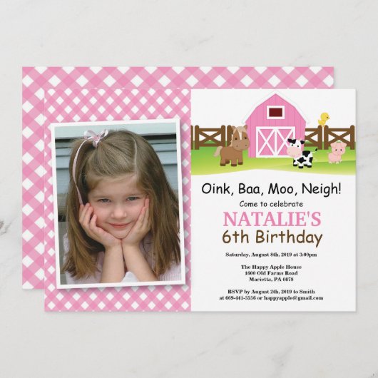 Invitation d'anniversaire de ferme Barnyard Party (Devant / Derrière)