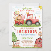 Invitation d'anniversaire de ferme, barnyard rouge (Devant)
