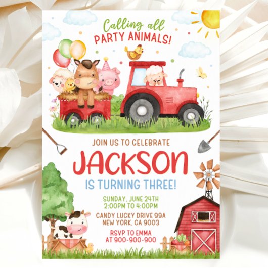 Invitation d'anniversaire de ferme, barnyard rouge