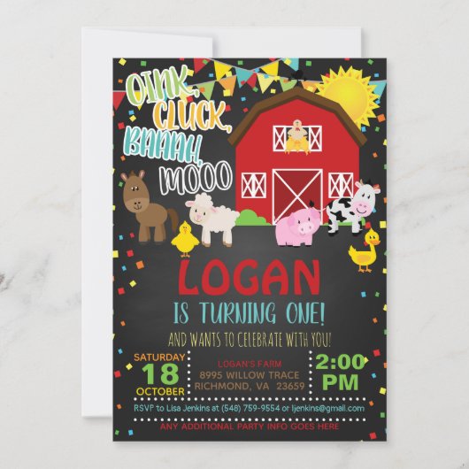 Invitation d'anniversaire de ferme - Blk (Devant)