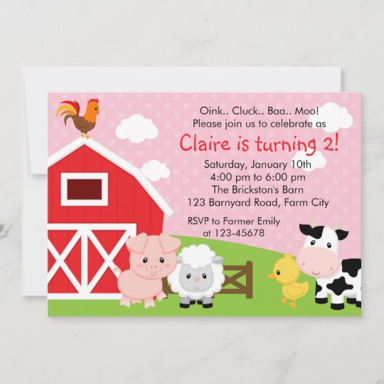 Invitation D Anniversaire De Ferme Fille Rose Zazzle Be