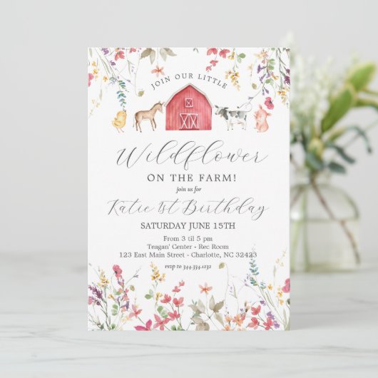 Invitation d'anniversaire de ferme fleur sauvage (Debout devant)