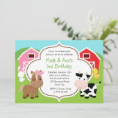 Invitation d'anniversaire de ferme - Garçon fille (Debout devant)