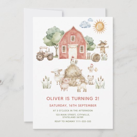 Invitation d'anniversaire de ferme, Invitation d'a (Devant)