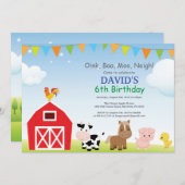 Invitation d'anniversaire de ferme Pays Barnyard P (Devant / Derrière)