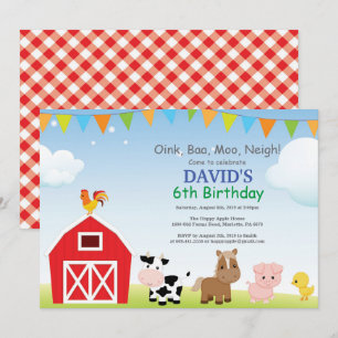 Invitation d'anniversaire de ferme Pays Barnyard P