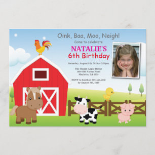 Invitation d'anniversaire de ferme Pays Barnyard P