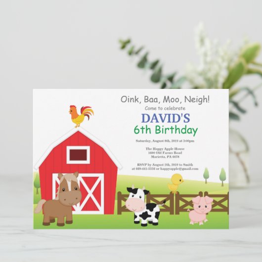 Invitation d'anniversaire de ferme Pays Barnyard P (Debout devant)