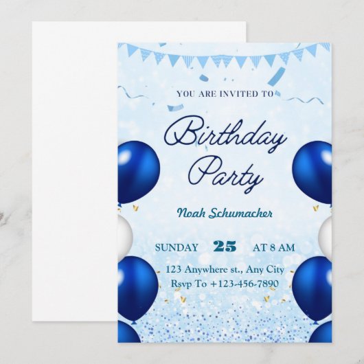 Invitation d'anniversaire de fête (Devant / Derrière)