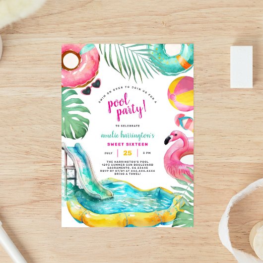 Invitation d'anniversaire de fête à la piscine d'é