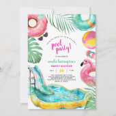 Invitation d'anniversaire de fête à la piscine d'é (Devant)