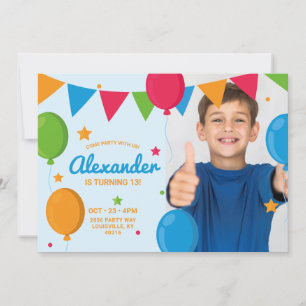 Invitation d'anniversaire de fête avec photo d'éto