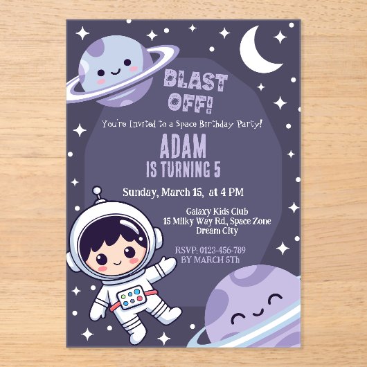 Invitation d'anniversaire de fête dans l'espace | (Recto)