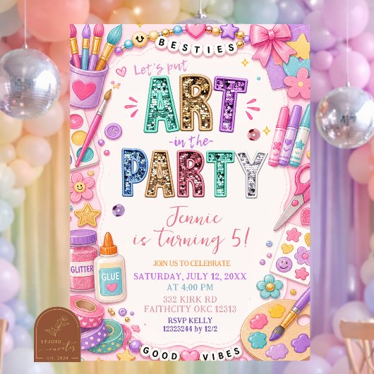 Invitation d'anniversaire de fête d'art à paillett