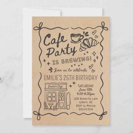 Invitation d'anniversaire de fête de café (Devant)