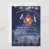 Invitation d'anniversaire de fête de camp avec feu (Devant)