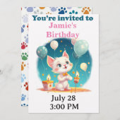 Invitation d'anniversaire de fête de chat personna (Devant / Derrière)