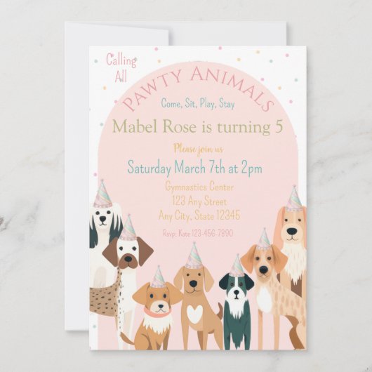 Invitation d'anniversaire de fête de chien (Devant)