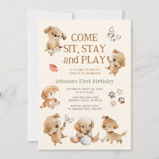 Invitation d'anniversaire de fête de chiot (Devant)