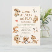 Invitation d'anniversaire de fête de chiot (Debout devant)