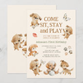 Invitation d'anniversaire de fête de chiot (Devant / Derrière)