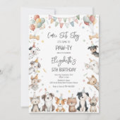 Invitation d'anniversaire de fête de chiot de chie (Devant)