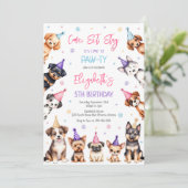 Invitation d'anniversaire de fête de chiot de chie (Debout devant)