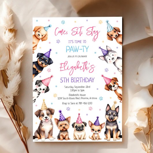 Invitation d'anniversaire de fête de chiot de chie