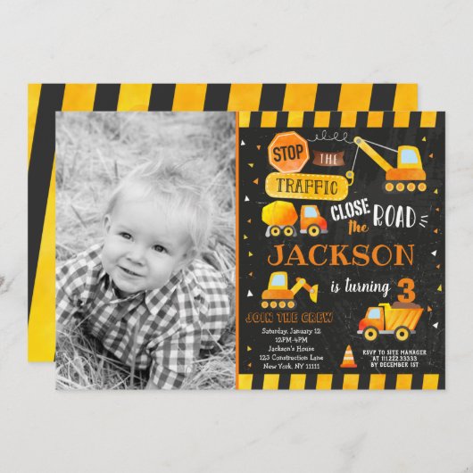 Invitation d'anniversaire de fête de construction (Devant / Derrière)