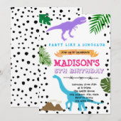 Invitation d'anniversaire de fête de dinosaure de (Devant / Derrière)