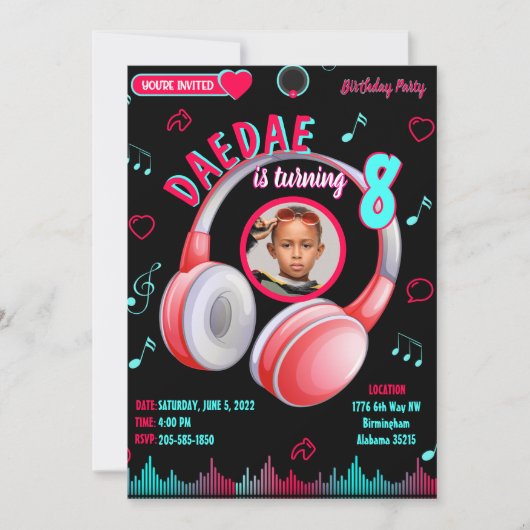 Invitation d'anniversaire de fête de musique Versi (Devant)