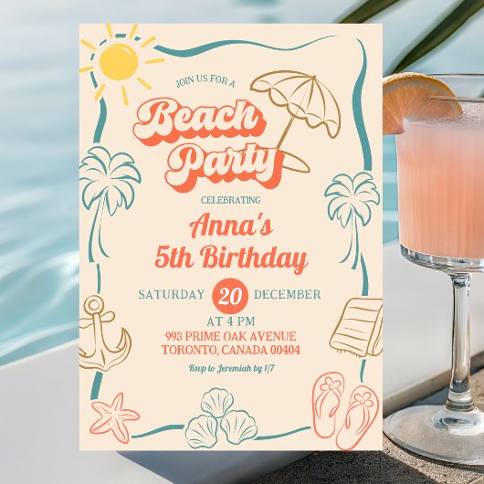 Invitation d'anniversaire de fête de plage d'été m