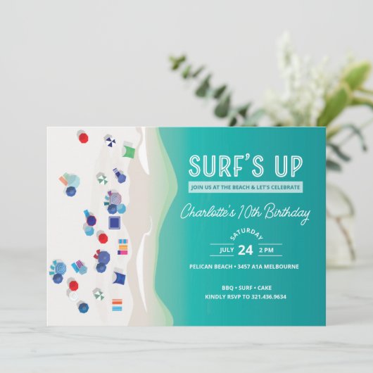 Invitation d'anniversaire de fête de plage d'été S (Debout devant)