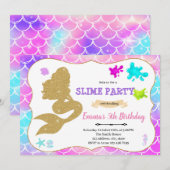 Invitation d'anniversaire de fête de slime de sirè (Devant / Derrière)