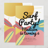 Invitation d'anniversaire de fête de surf de plage (Devant / Derrière)