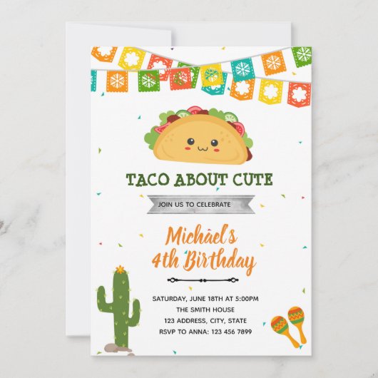 Invitation d'anniversaire de fête de Taco sur la m (Devant)