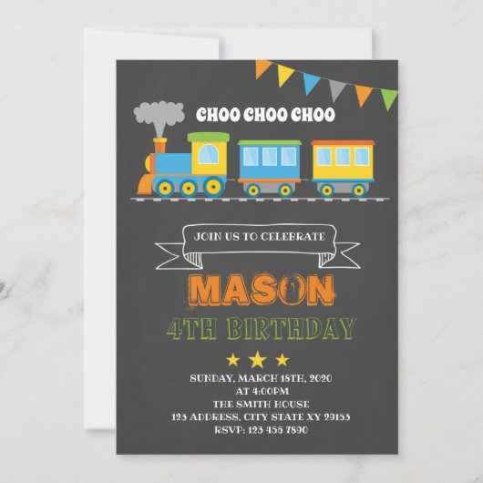 Invitation d'anniversaire de fête de train mignon (Devant)